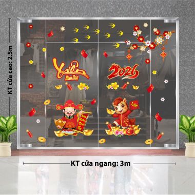 DECAL DÁN KÍNH TRANG TRÍ TẾT THẦN TÀI VÀ BÍNH NGỌ ĐÓN XUÂN 2026