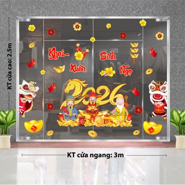DECAL TRANG TRÍ TẾT PHÚC LỘC THỌ VÀ ĐÔI LÂN CHÀO XUÂN