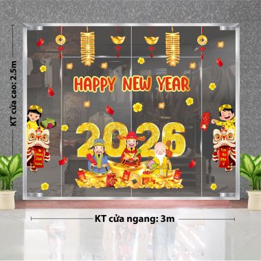 DECAL DÁN KÍNH TRANG TRÍ TẾT PHÚC LỘC THỌ VÀ LÂN ĐÓN CHÀO XUÂN 2026
