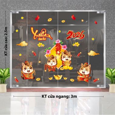 DECAL TRANG TRÍ TẾT CHO TRƯỜNG HỌC ĐAN NGỰA NHỎ CHÚC XUÂN 2026