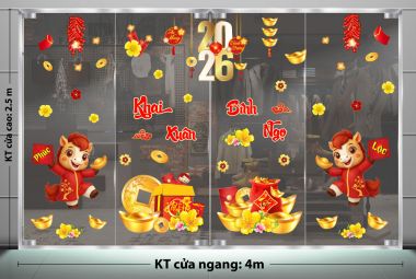 DECAL DÁN KÍNH TRANG TRÍ TẾT KHAI XUÂN BÍNH NGỌ PHÚC LỘC ĐẦY NĂM