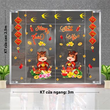 DECAL DÁN KÍNH TRANG TRÍ TẾT ĐÔI NGỰA VÀ LIỄN TREO MỪNG XUÂN BÍNH NGỌ