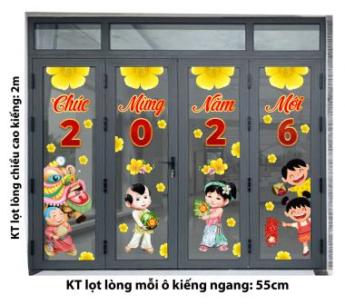 DECAL TRANG  TRÍ TẾ 2026 BÉ VÀ LÂN LẤP LÓ CHÚC MỪNG NĂM MỚI