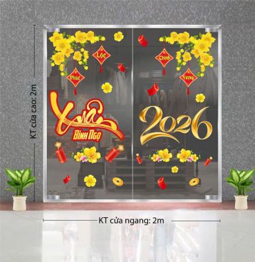 DECAL DÁN KÍNH TRANG TRÍ TẾT CHO CỬA HÀNG HAI NHÁNH MAI VÀNG XUÂN 2026