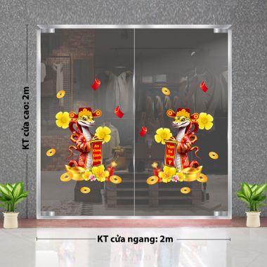 DECAL TRANG TRÍ TẾT ĐÔI RẮN ĐỎ CẦM LIỄN XUÂN