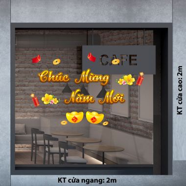 DECAL TRANG TRÍ TẾT CHÚC MỪNG NĂM MỚI VÀ HAI THỎI VÀNG