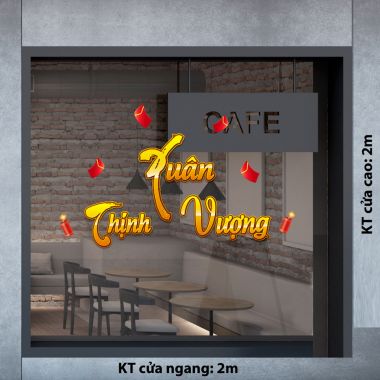 DECAL TRANG TRÍ TẾT XUÂN THỊNH VƯỢNG ÁNH VÀNG