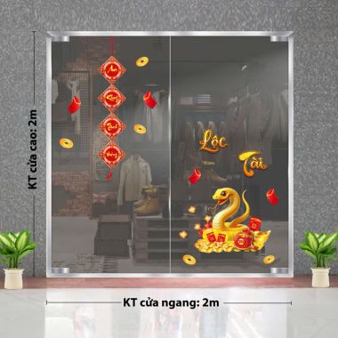 DECAL TRANG TRÍ TẾT RẮN VÀNG TÀI LỘC