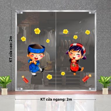 DECAL TRANG TRÍ TẾT 2 BÉ CHÚC XUÂN