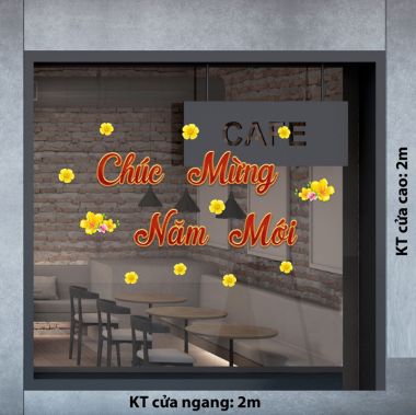DECAL DÁN KÍNH TRANG TRÍ TẾT CHÚC MỪNG NĂM MỚI SẮC ĐỎ VÀ MAI VÀNG