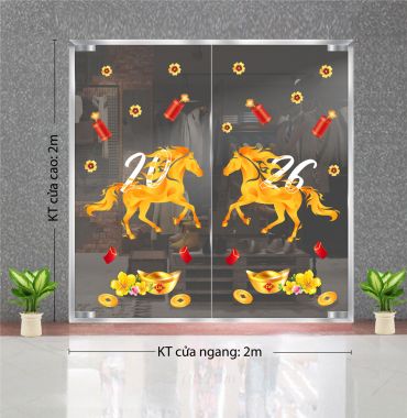 DECAL TRANG TRÍ TẾT ĐÔI NGỰA VÀNG 2026