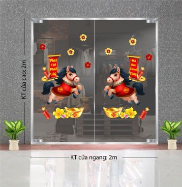 DECAL TRANG TRÍ TẾT ĐÔI NGỰA NHỎ CHÚC XUÂN