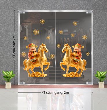 DECAL TRANG TRÍ TẾT THẦN TÀI CƯỠI NGỰA VÀNG