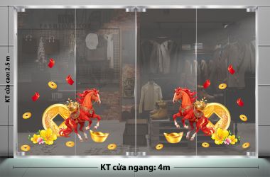 DECAL TRANG TRÍ TẾT ĐÔI NGỰA VÀ ĐỒNG XU VÀNG