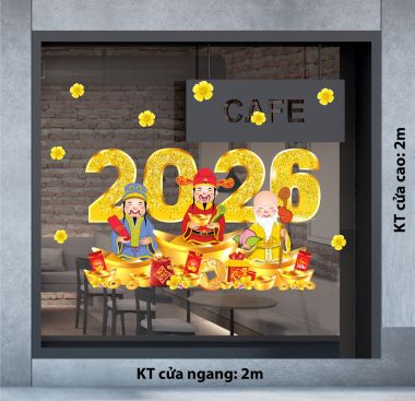 DECAL TRANG TRÍ TẾT PHÚC LỘC THỌ 2026 SẮC VÀNG