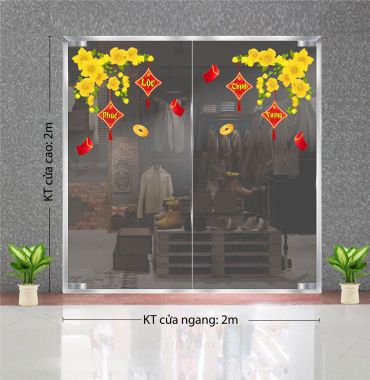 DECAL TRANG TRÍ TẾT HAI NHÁNH MAI VÀ LIỄN TREO
