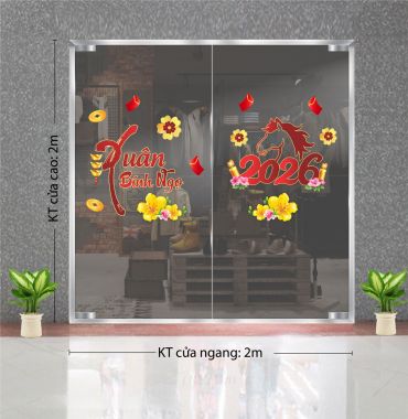 DECAL TRANG TRÍ TẾT XUÂN BÍNH NGỌ 2026 SẮC ĐỎ
