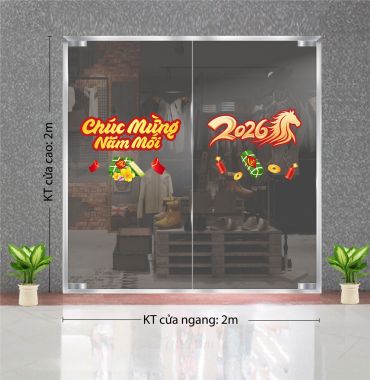 DECAL DÁN KÍNH TRANG TRÍ TẾT CHÚC MỪNG NĂM MỚI 2026 BÁNH CHƯNG BÁNH TÉT