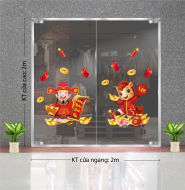 DECAL DÁN KÍNH TRANG TRÍ TẾT THẦN TÀI VÀ NGỰA ÔM VÀNG