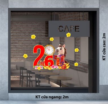 DECAL DÁN KÍNH TRANG TRÍ TẾT SỐ 2026 THỜI KHẮC VÀNG
