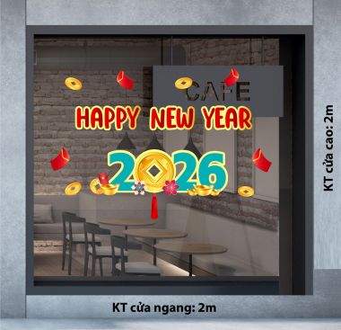 DECAL TRANG TRÍ TẾT HAPPY NEW YEAR 2026 