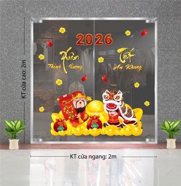 DECAL TRANG TRÍ TẾT 2026 THẦN TÀI VÀ LÂN 
