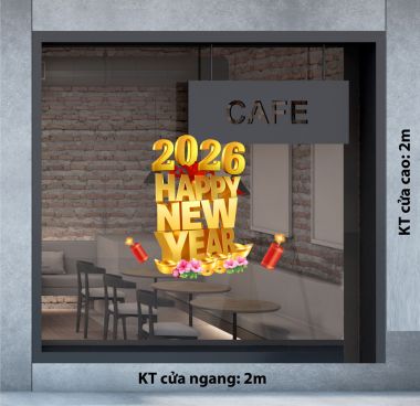 DECAL TRANG TRÍ TẾT HAPPY NEW YEAR 2026