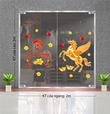 DECAL TRANG TRÍ TẾT NGỰA VÀNG CHÚC TẾT AN KHANG