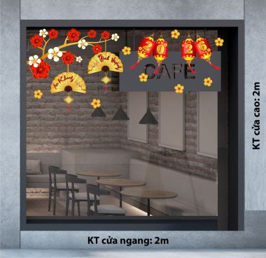 DECAL TRANG TRÍ TẾT CÀNH HOA XUÂN VÀ LỒNG ĐÈN ĐỎ 2026