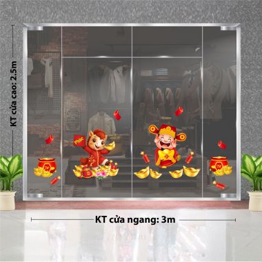 DECAL TRANG TRÍ TẾT THẦN TÀI VÀ NGỰA NHỎ