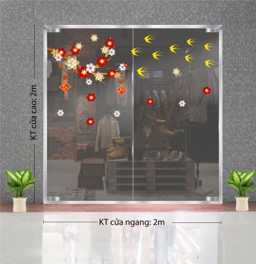 DECAL TRANG TRÍ TẾT CÀNH HOA XUÂN VÀ ÉN VÀNG 2