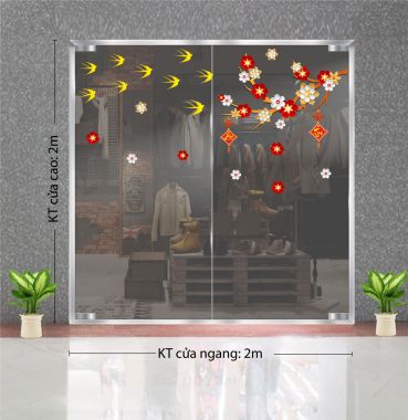 DECAL TRANG TRÍ TẾT CÀNH HOA XUÂN VÀ ÉN VÀNG