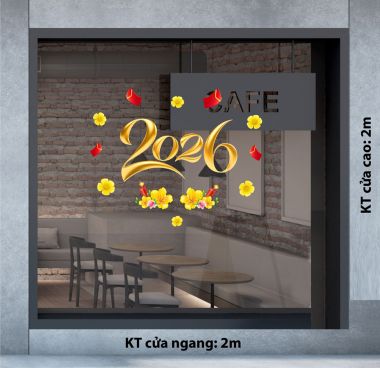 DECAL TRANG TRÍ TẾT SỐ 2026 SẮC VÀNG