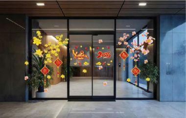 DECAL DÁN KÍNH TRANG TRÍ TẾT MAI ĐÀO KHOE SẮC ĐÓN XUÂN BÍNH NGỌ 2026