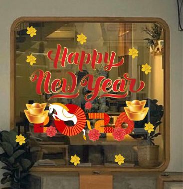 DECAL TRANG TRÍ TẾT HAPPY NEW YEAR 2026 VÀ THỎI VÀNG