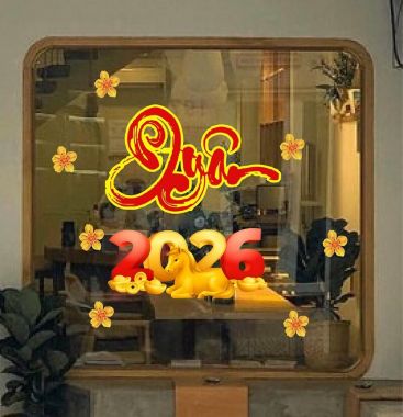 DECAL TRANG TRÍ TẾT CHỮ XUÂN 2026 SẮC ĐỎ VÀNG