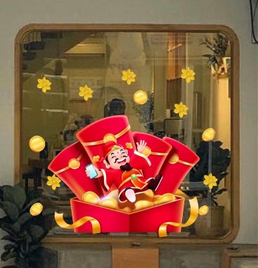 DECAL TRANG TRÍ TẾT BAO LÌ XÌ ĐỎ ÔNG THẦN TÀI