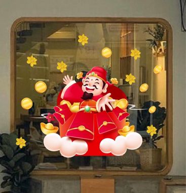 DECAL TRANG TRÍ TẾT ÔNG THẦN TÀI VUI TƯƠI ĐÓN CHÀO
