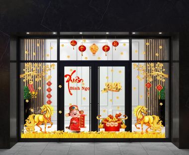 TRANG TRÍ TẾT CHO TIỆM VÀNG ĐÔI NGỰA VÀNG VÀ THẦN TÀI RƯỚC LỘC XUÂN BÍNH NGỌ