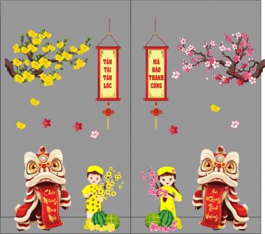 TRANG TRÍ TẾT CHO NHÀ HÀNG ĐÔI LÂN ĐỎ VÀ HAI BÉ ÁO DÀI CHÀO XUÂN