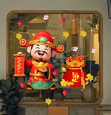 DECAL TRANG TRÍ TẾT THẦN TÀI VÀ TÚI LỘC ĐỎ