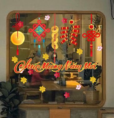 DECAL DÁN KÍNH TRANG TRÍ TẾT DÂY ĐÒNG TIỀN CHÚC MỪNG NĂM MỚI