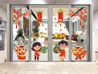DECAL DÁN KÍNH TRANG TRÍ TẾT GIA ĐÌNH ĐÓN XUÂN