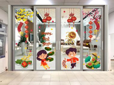DECAL DÁN KÍNH TRANG TRÍ TẾT HƯƠNG VỊ TẾT VIỆT MAI ĐÀO KHOE SẮC