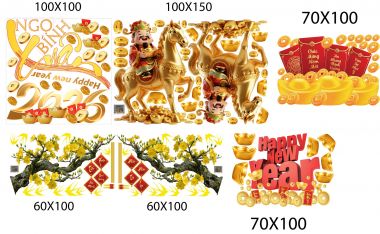 DECAL DÁN KÍNH CHO NGÂN HÀNG XUÂN BÍNH NGỌ NGẬP SẮC VÀNG PHÚC LỘC TÀI