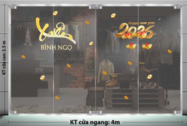 DECAL TRANG TRÍ TẾT XUÂN BÍNH NGỌ 2026 SẮC VÀNG