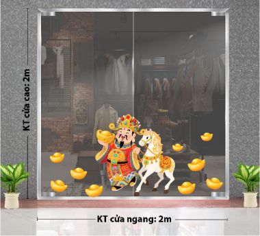 DECAL TRANG TRÍ TẾT THẦN TÀI XU XUÂN CÙNG NGỰA VÀNG