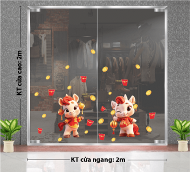 DECAL TRANG TRÍ TẾT ĐÔI NGỰA TRẮNG CHÚC MỪNG