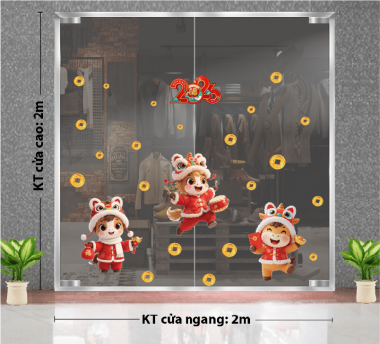 DECAL TRANG TRÍ TẾT BA CHÚ NGỰA NHỎ MÚA LÂN