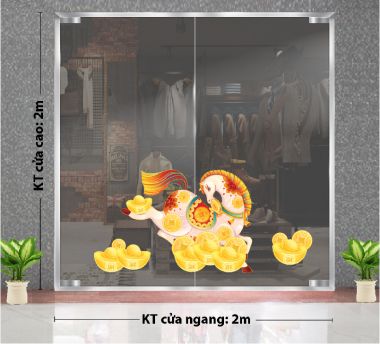 DECAL TRANG TRÍ TẾT NGỰA VÀ THỎI VÀNG